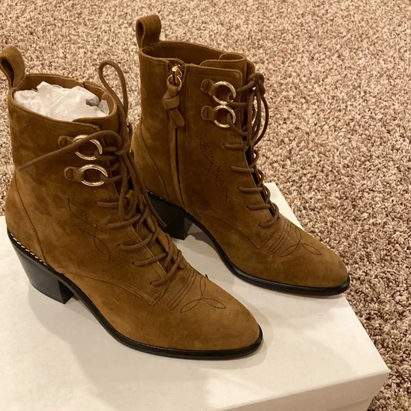NIB Diane Von Furstenberg Dakota lace-up Suede leather western boots - Picture 8 of 8